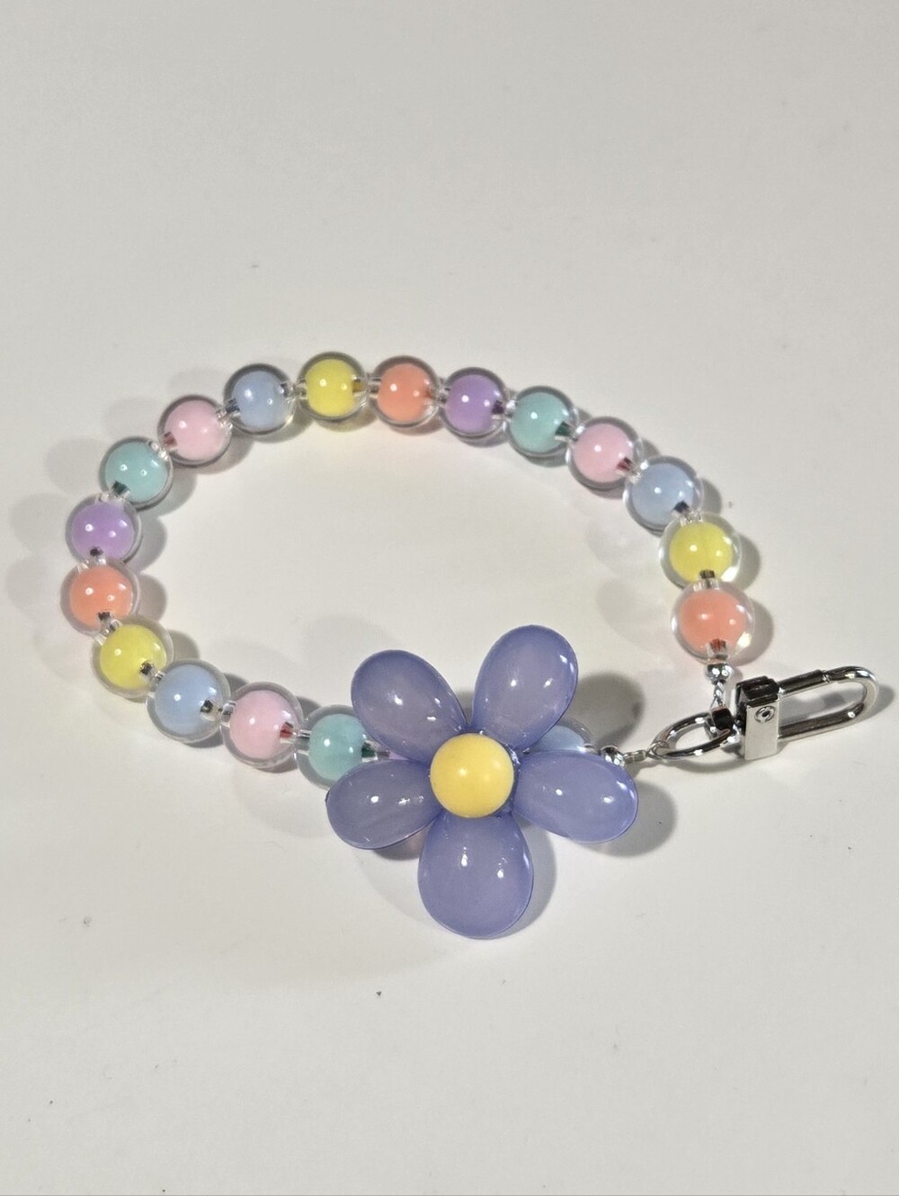 (3 for $8) Pastel Daisy Beaded Keychain Wristlet